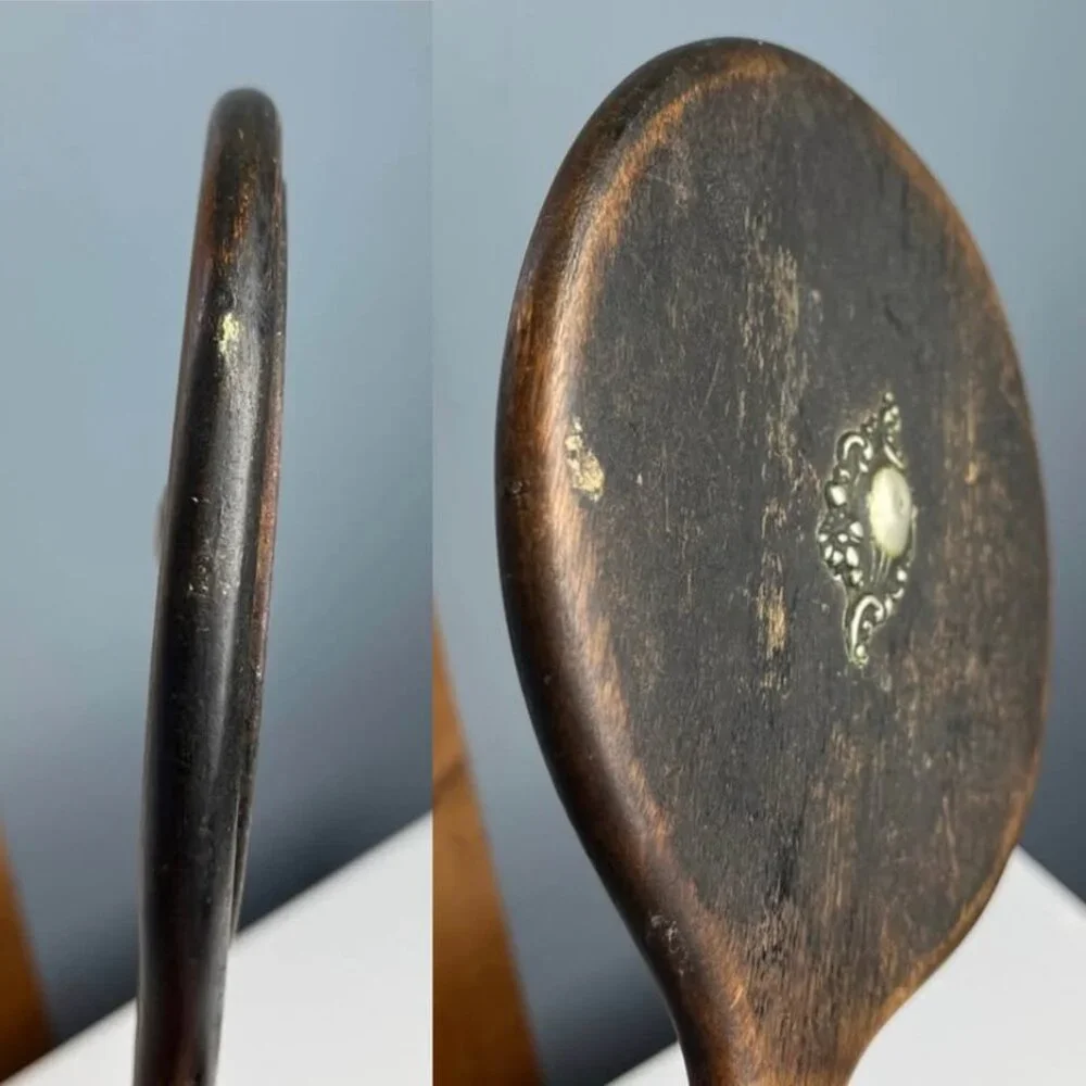 Vintage Wooden and Silver Vanity Hand Mirror Rustic Victorian Decor